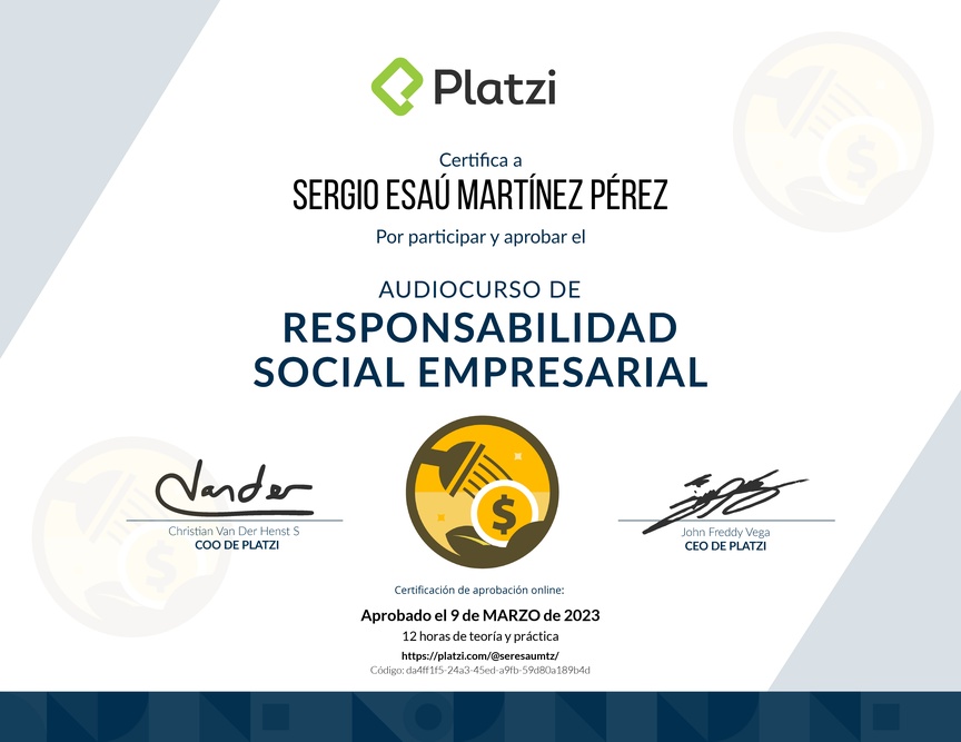 Diploma de Audiocurso de Responsabilidad Social Empresarial