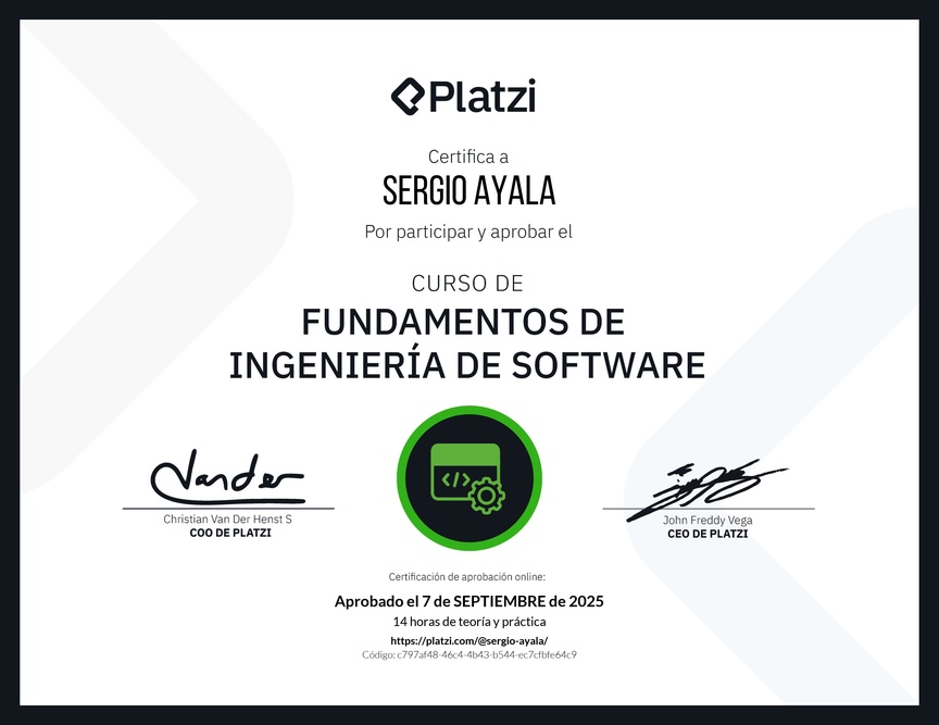 Diploma del Curso de Fundamentos de Ingeniería de Software