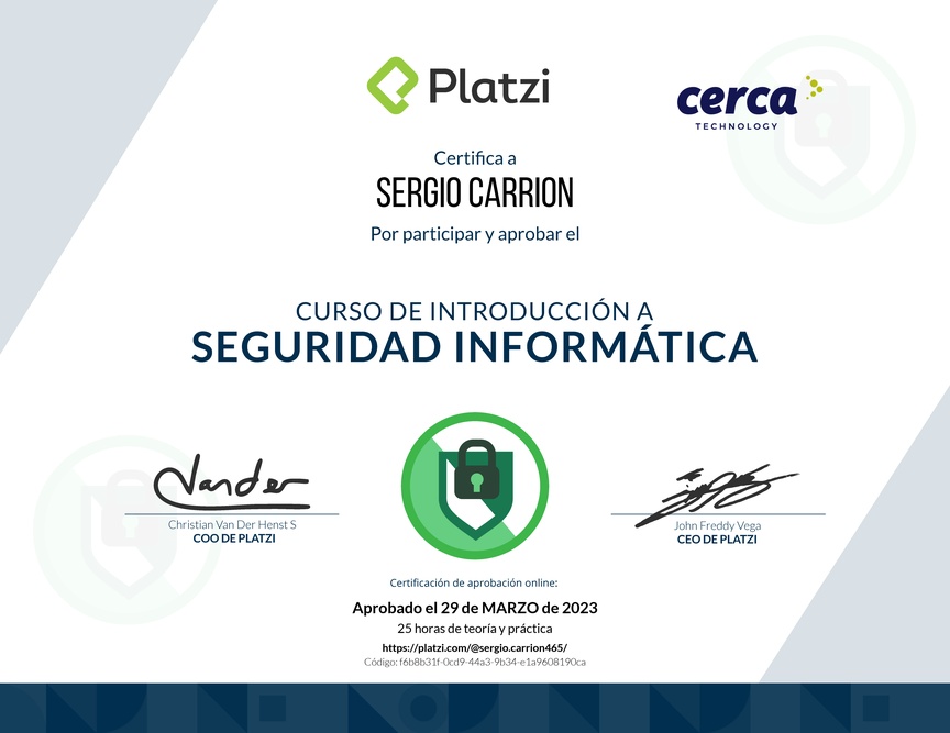 Diploma del Curso de Introducción a la Seguridad Informática