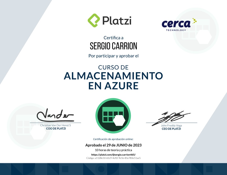 Diploma del Curso de Almacenamiento en Azure