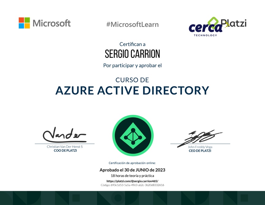 Diploma del Curso de Azure Active Directory