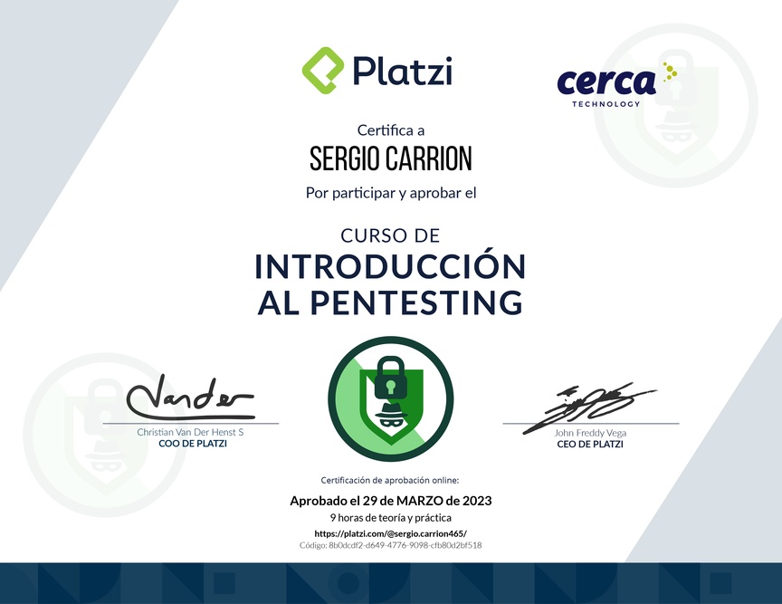 Diploma del Curso de Introducción al Pentesting