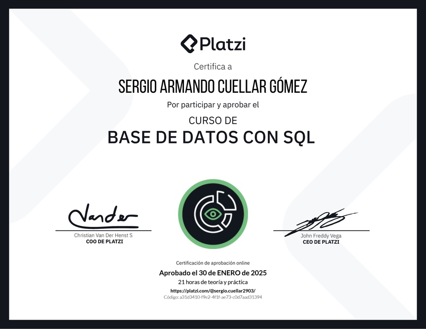 Diploma del Curso de Bases de Datos con SQL - Deprecado