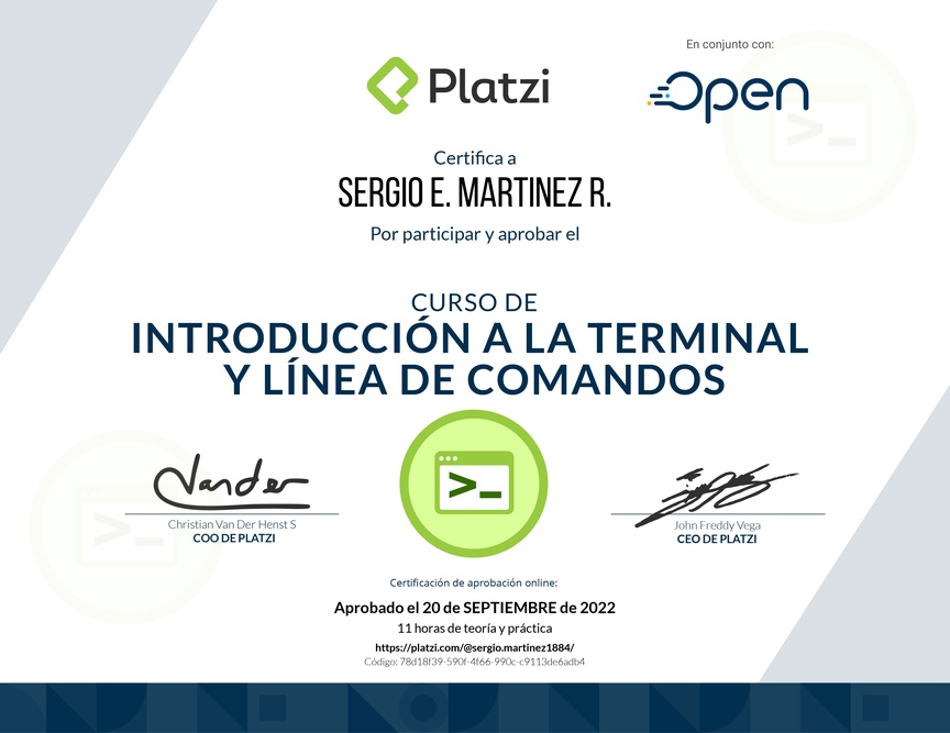 Diploma del Curso de Introducción a la Terminal y Línea de Comandos
