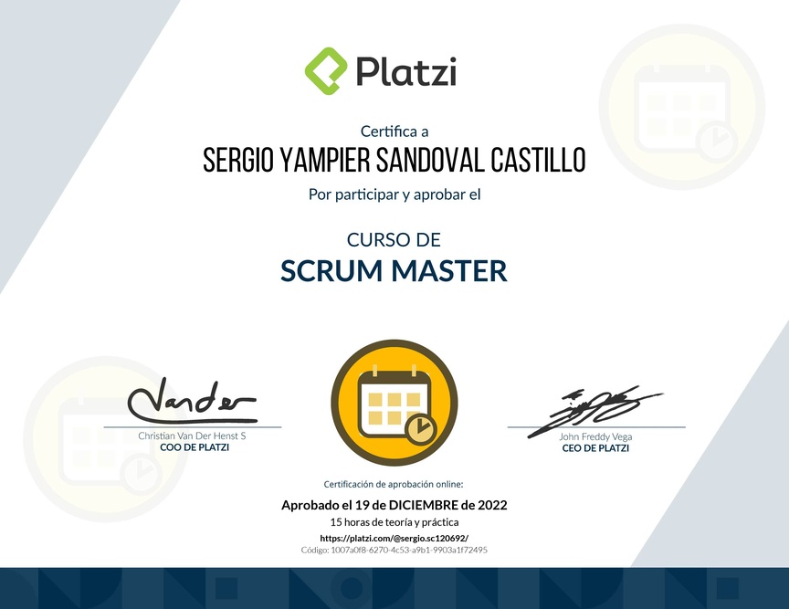 Diploma del Curso de Scrum Master
