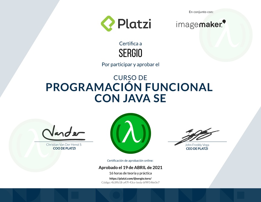 Diploma del Curso de Programación Funcional con Java SE