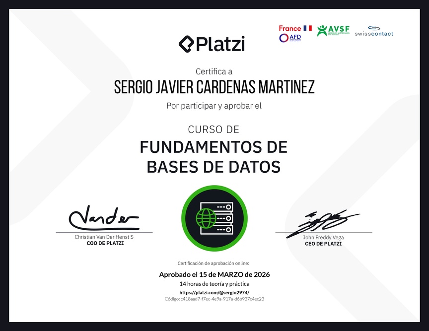 Diploma del Curso de Fundamentos de Bases de Datos