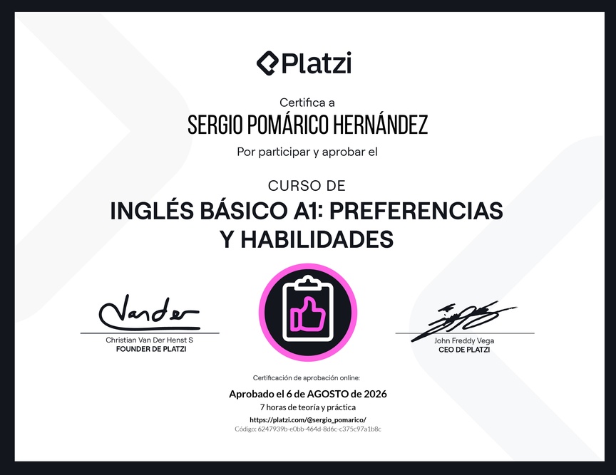 Diploma del Curso de Inglés Básico A1: Preferencias y Habilidades