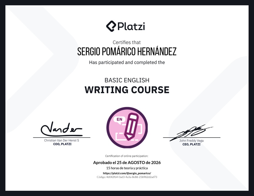 Diploma del Curso Básico de Escritura en Inglés