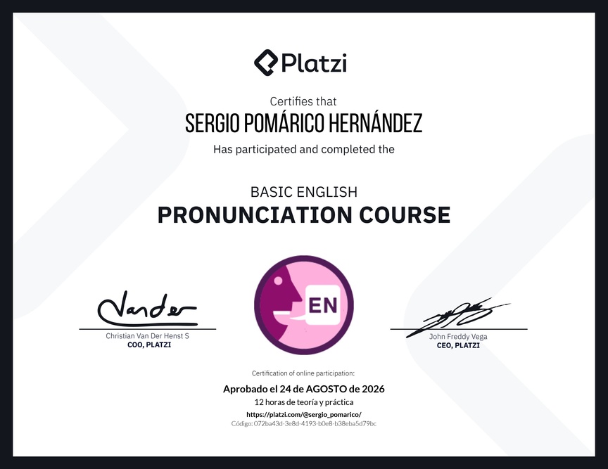 Diploma del Curso Básico de Pronunciación en Inglés