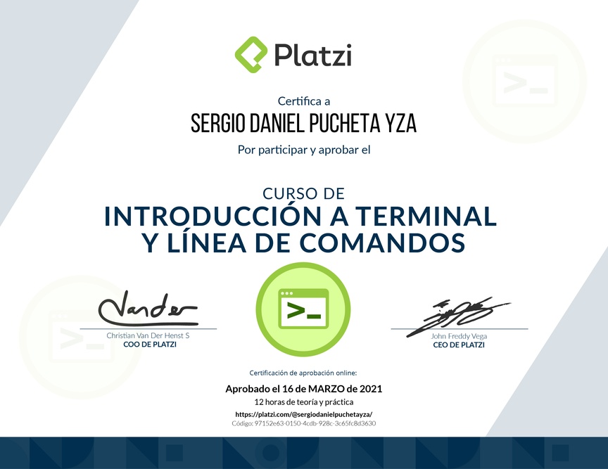 Diploma del Curso de Introducción a la Terminal y Línea de Comandos 2019