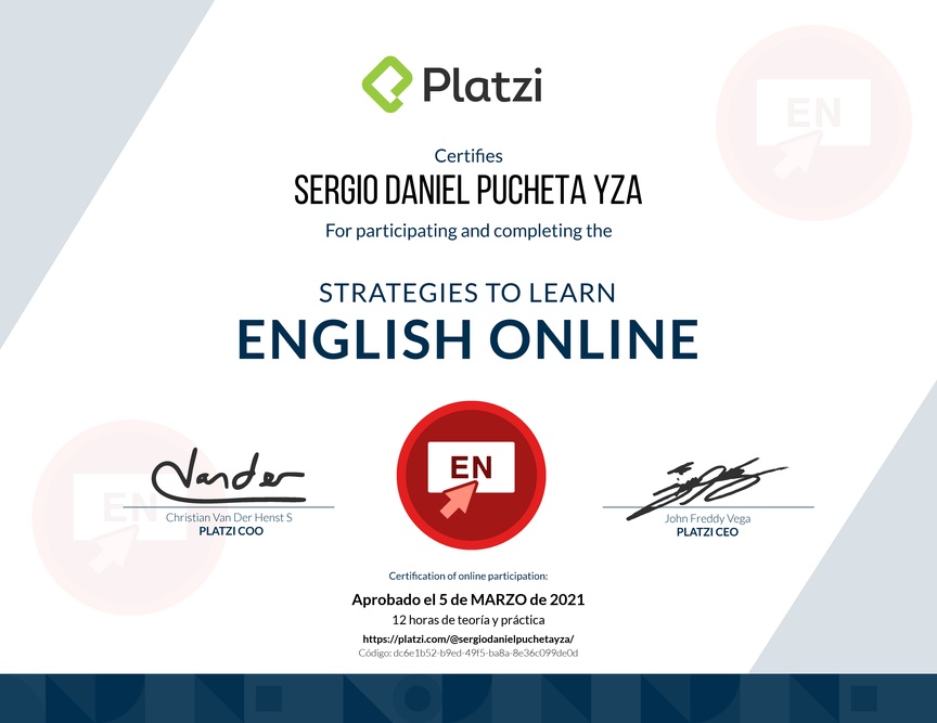 Diploma del Curso de Estrategias para Aprender Inglés Online 2020