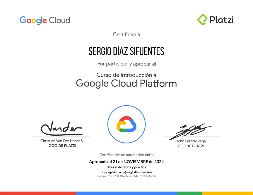 Diploma del Curso de Introducción a Google Cloud Platform
