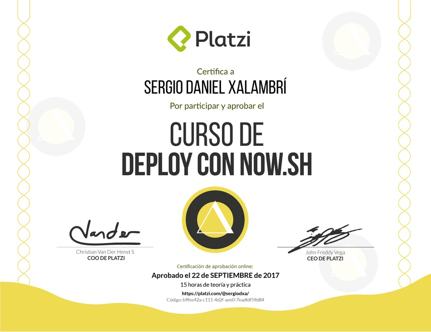 Diploma del Curso de Deploy con Now.sh 2017