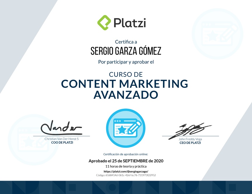 Diploma del Curso de Desarrollo de Estrategias de Content Marketing