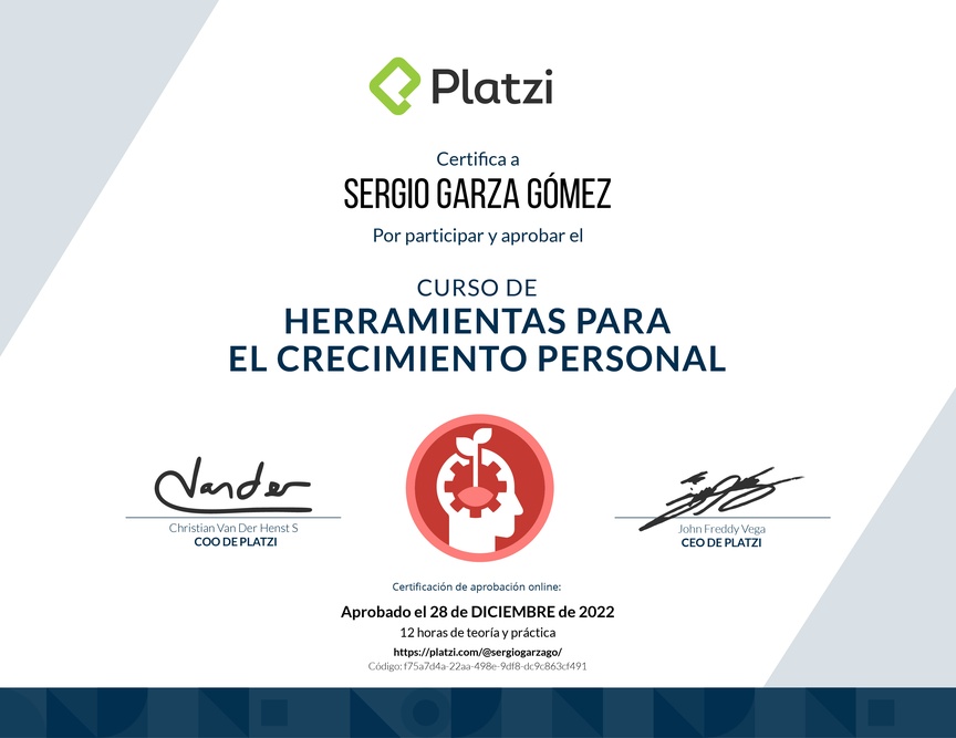 Diploma del Curso de Herramientas para el Crecimiento Personal