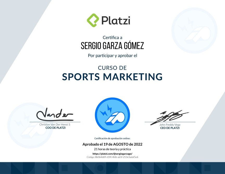 Diploma del Curso de Marketing Deportivo
