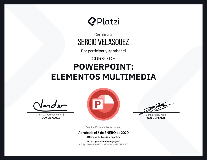 Diploma del Curso de PowerPoint: Elementos Multimedia