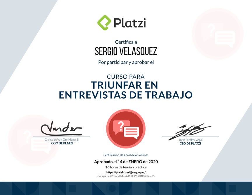 Diploma del Curso para Triunfar en Entrevistas de Trabajo