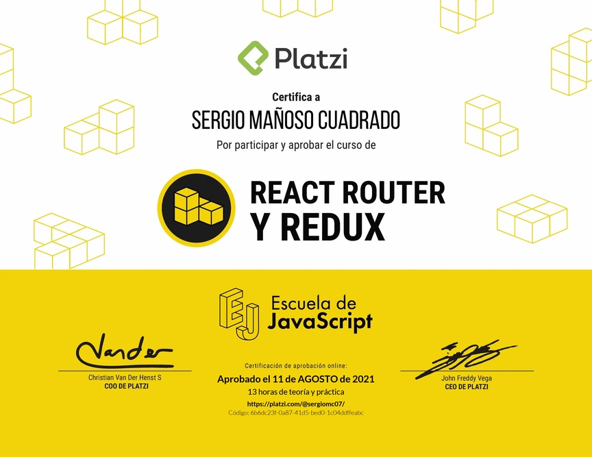Diploma del Curso de React Router 5 y Redux