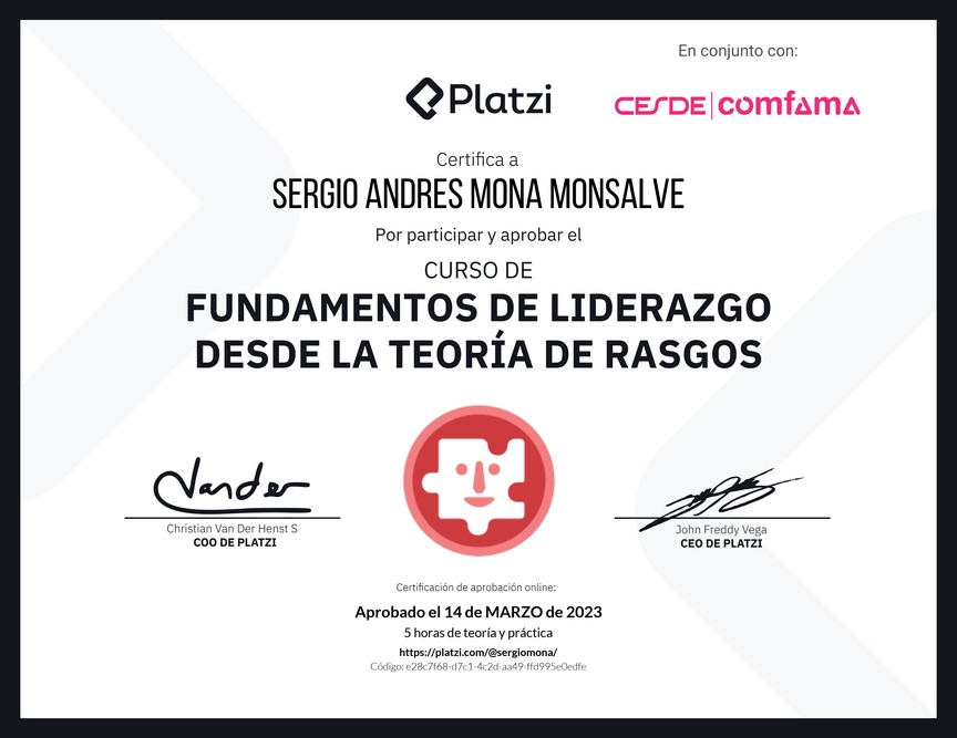Diploma del Curso de Fundamentos de Liderazgo: Reconoce las Características de un Líder
