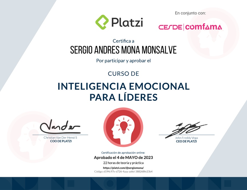 Diploma del Curso de Inteligencia Emocional para Líderes