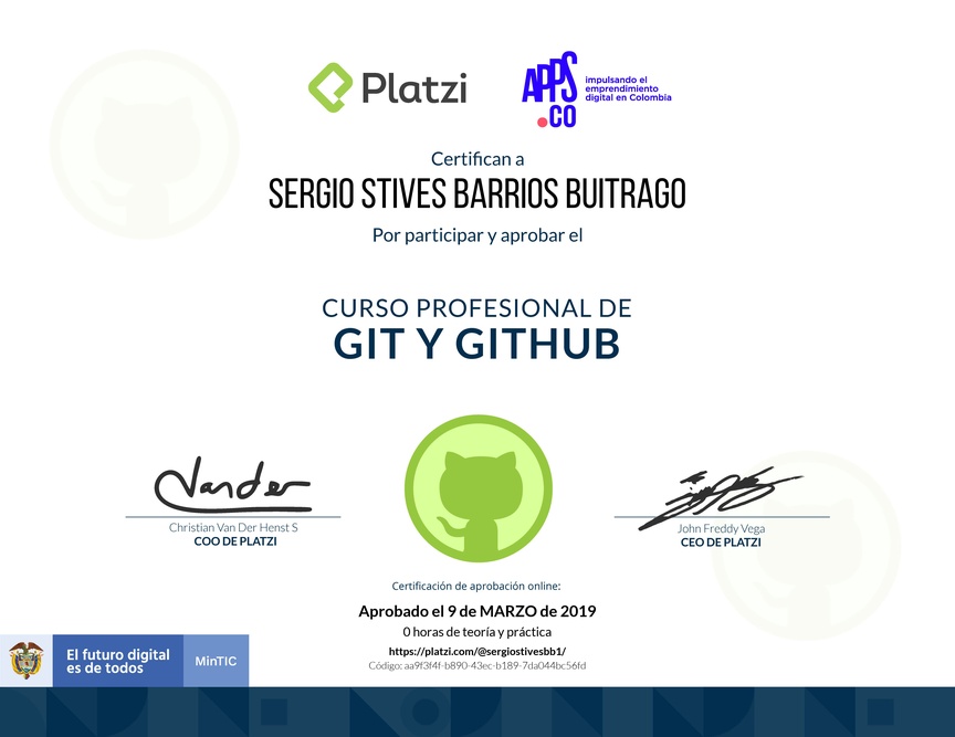 Diploma de [Appsco] Curso profesional de Git y GitHub 2017