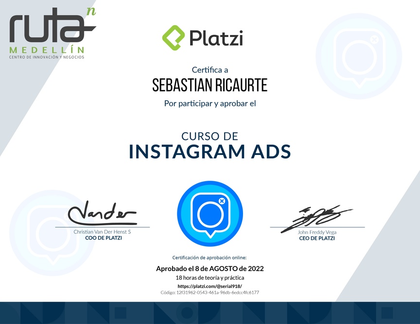Diploma del Curso de Instagram Ads