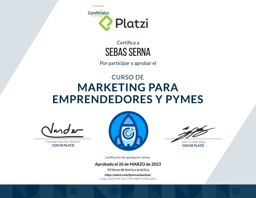 Diploma del Curso de Marketing para Emprendedores y PyMes