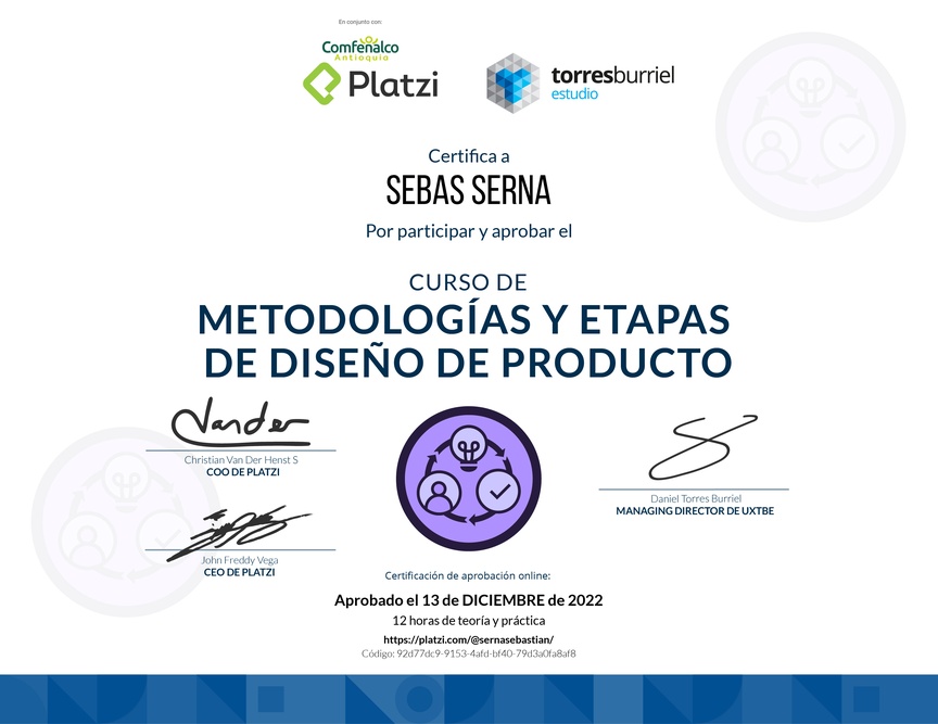 Diploma del Curso de Metodologías de Diseño de Productos Digitales