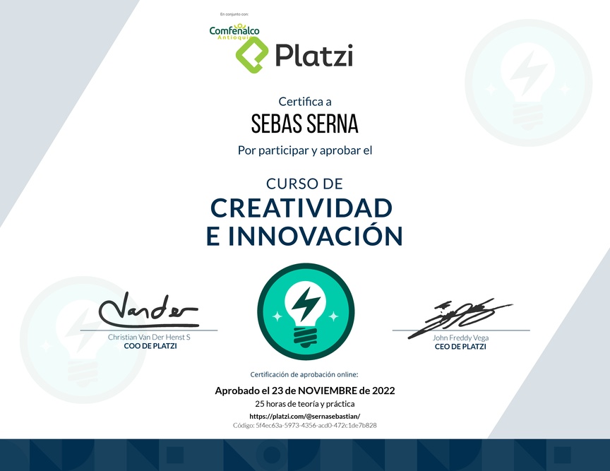 Diploma del Curso de Creatividad e Innovación