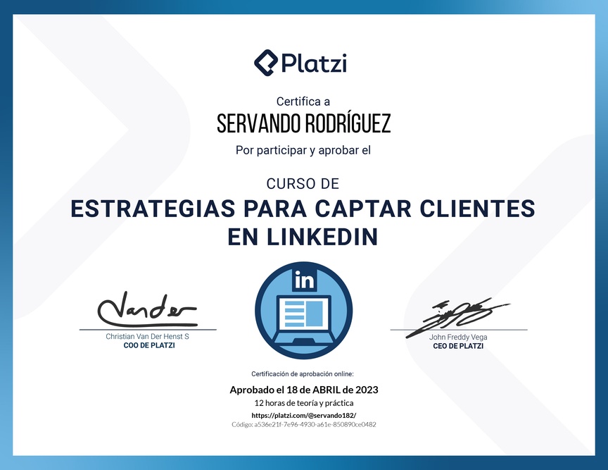 Diploma del Curso de Estrategias para captar clientes en LinkedIn
