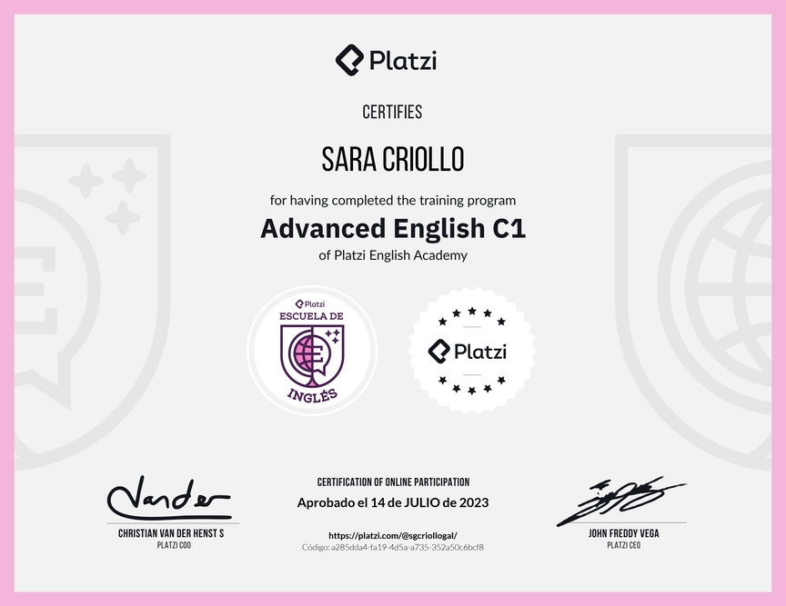Diploma de la Ruta de Aprendizaje de Inglés Avanzado C1