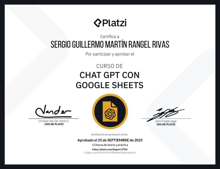 Diploma del Curso de ChatGPT con Google Sheets