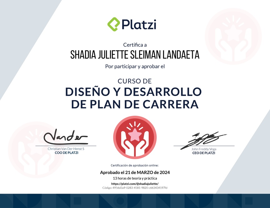 Diploma del Curso de Diseño y Desarrollo de Plan de Carrera