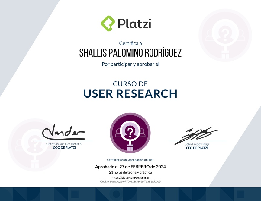 Diploma del Curso de User Research: Técnicas para una Investigación Efectiva