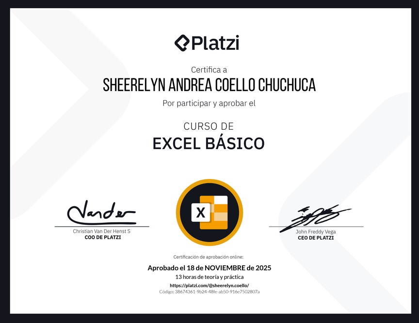 Diploma del Curso de Excel Básico