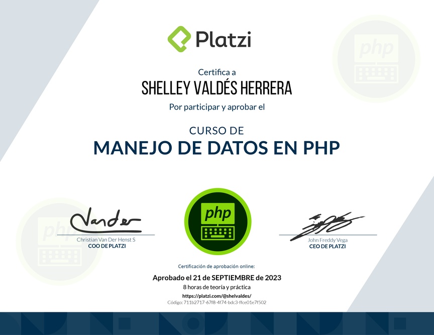Diploma del Curso de Manejo de Datos en PHP
