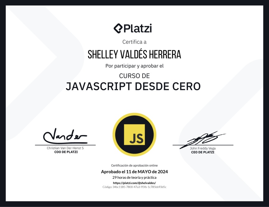 Diploma del Curso de JavaScript Desde Cero