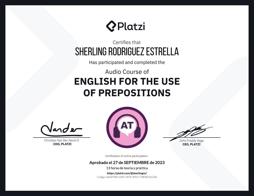 Diploma de Audio Curso de Inglés para el Uso de Preposiciones