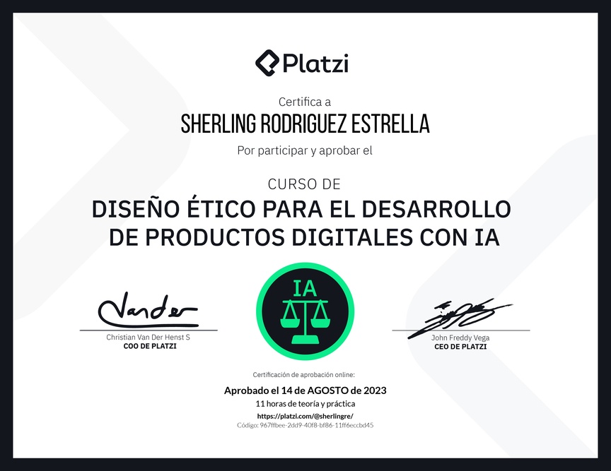 Diploma del Curso de Diseño Ético para el Desarrollo de Productos Digitales con IA