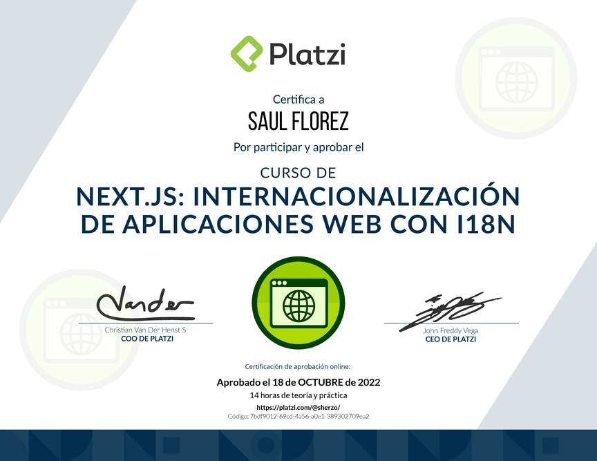 Diploma del Curso de Next.js: Internacionalización de Aplicaciones Web con i18n