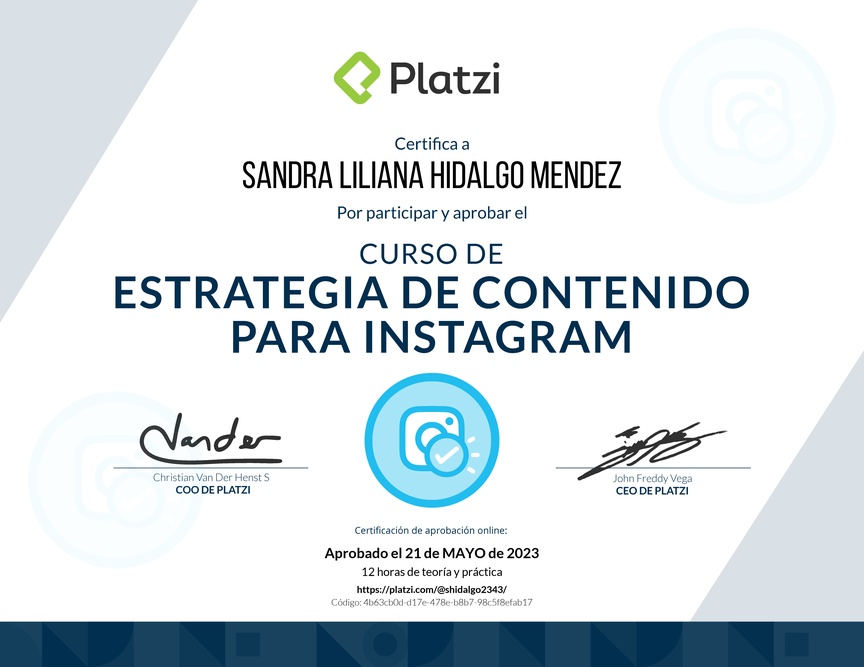 Diploma del Curso de Estrategia de Contenido para Instagram