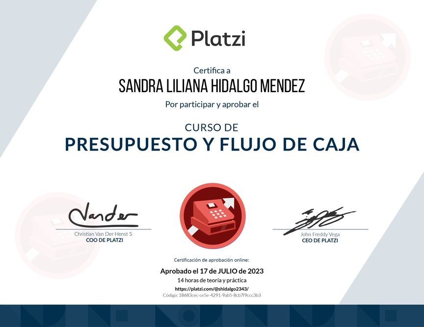 Diploma del Curso de Presupuesto y Flujo de Caja