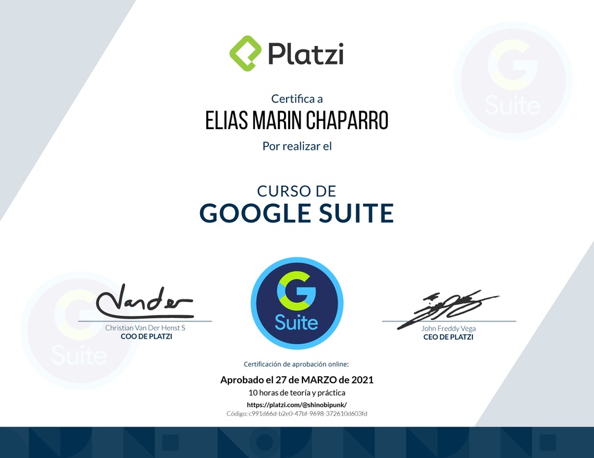Diploma del Curso de Google Suite