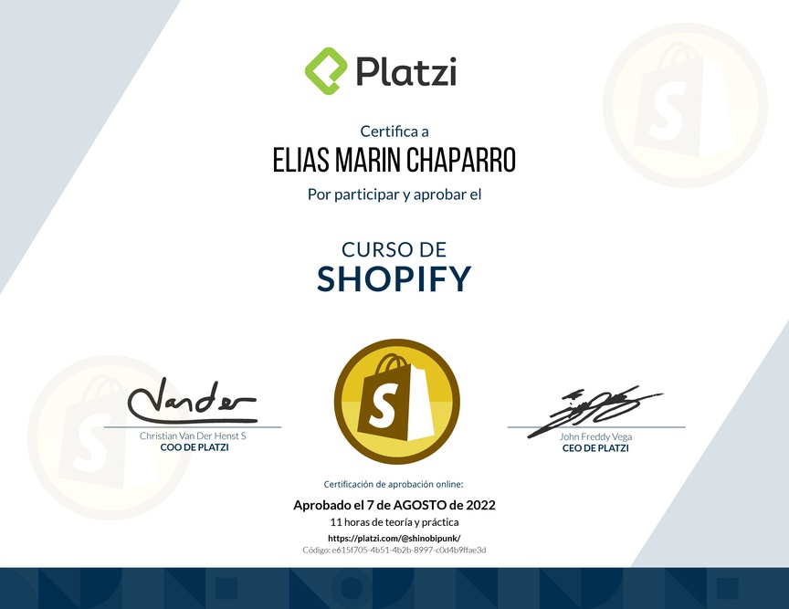 Diploma del Curso de Shopify