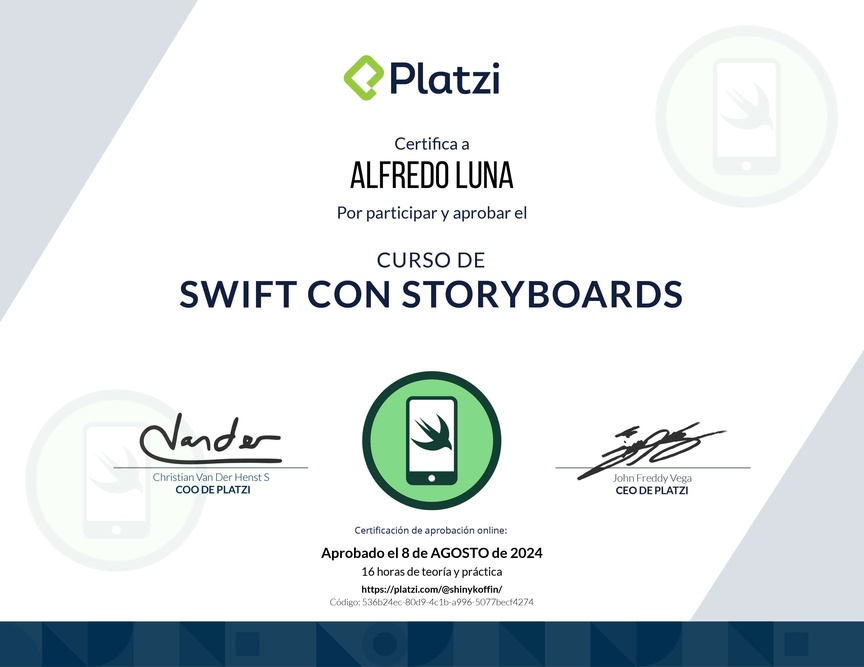 Diploma del Curso de Swift con Storyboards