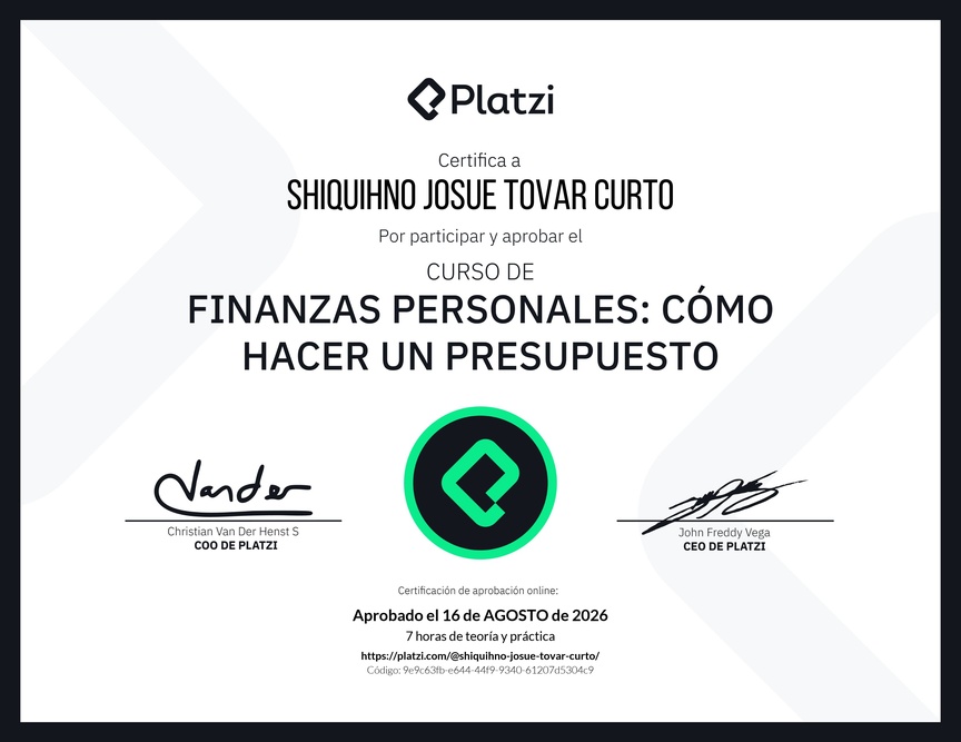 Diploma del Curso de Finanzas Personales: Cómo hacer un Presupuesto