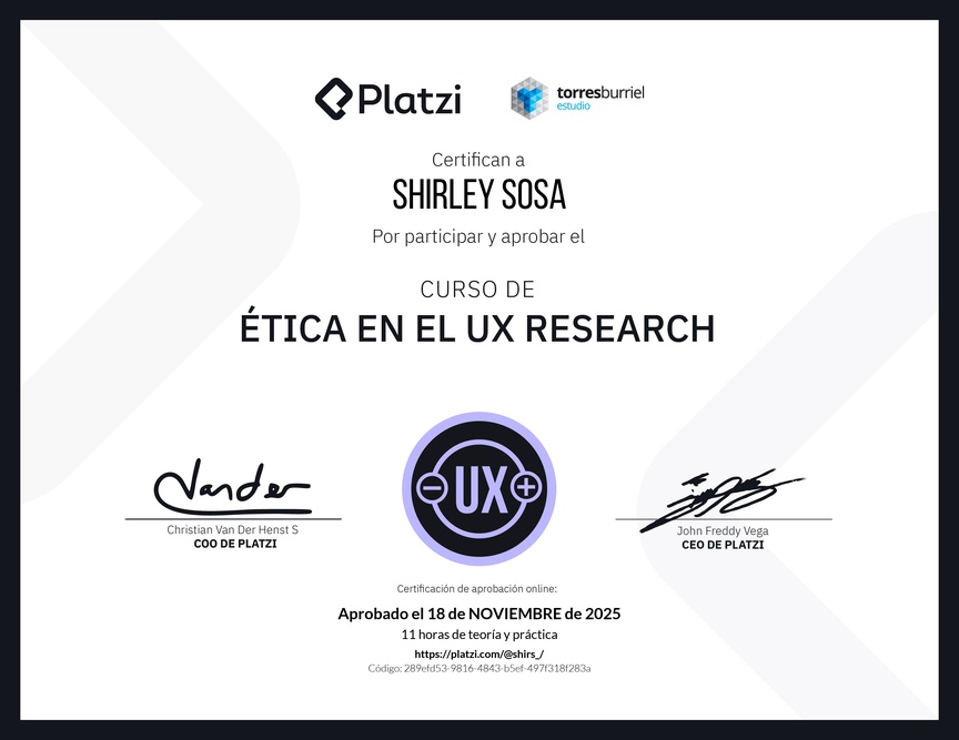Diploma del Curso de Ética en el UX Research
