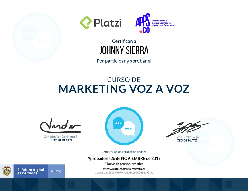 Diploma del Curso de Marketing Voz a Voz